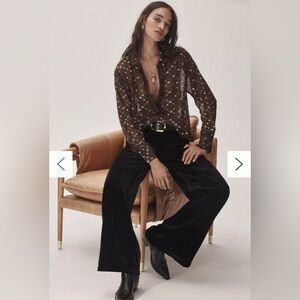 Anthropologie Black Velvet Wide Leg Pants